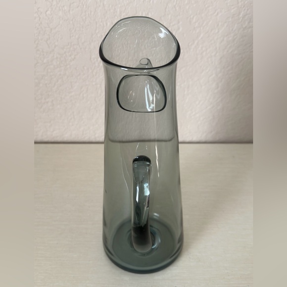 Blown Art Glass Cocktail Martini Pitcher Smoke Gray Applied Handle Spout 11.5” - Picture 4 of 13